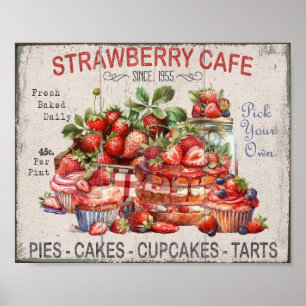 Farmhouse Strawberry Desserts DIY Kitchen Poster
