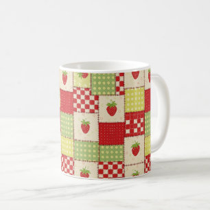 Farmhouse Strawberry Gingham Floral Pattern Coffee Mug