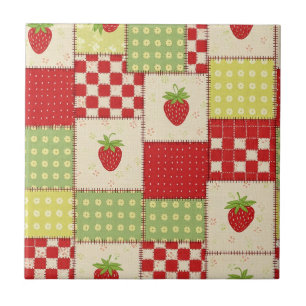 Farmhouse Strawberry Gingham Floral Pattern Tile