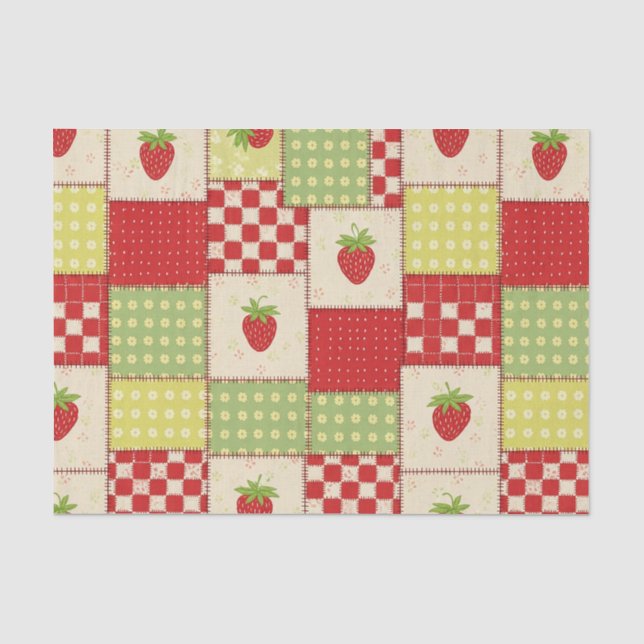 Farmhouse Strawberry Gingham Floral Pattern Tissue Paper (Front)