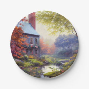 Farmhouse/stream/woods/painting  paper plate