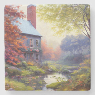 Farmhouse/stream/woods/painting stone coaster