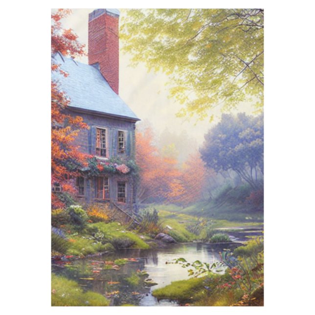 Farmhouse/stream/woods/painting  tablecloth (Front)