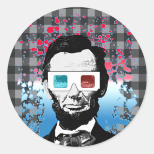 Farmhouse Style Abraham Lincoln 3D Glasses Rustic  Classic Round Sticker
