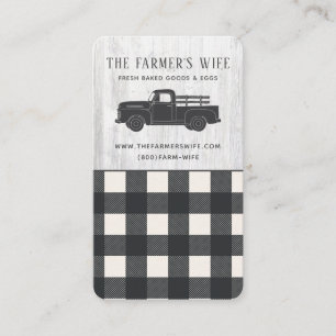 Farmhouse Style Black White Buffalo Plaid Wood  Business Card