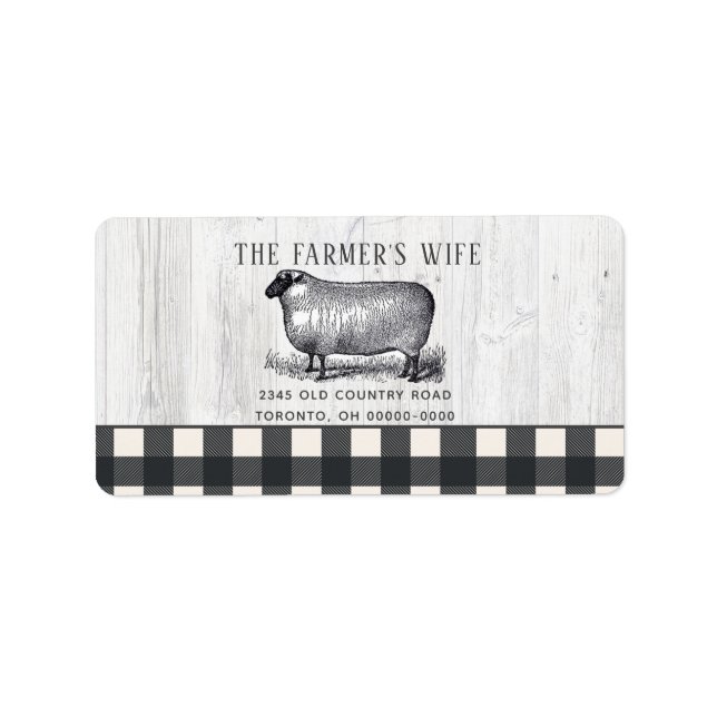 Farmhouse Style Black White Buffalo Plaid Wood  La Label (Front)