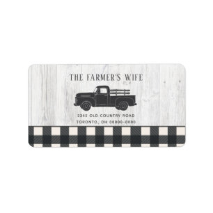 Farmhouse Style Black White Buffalo Plaid Wood Label