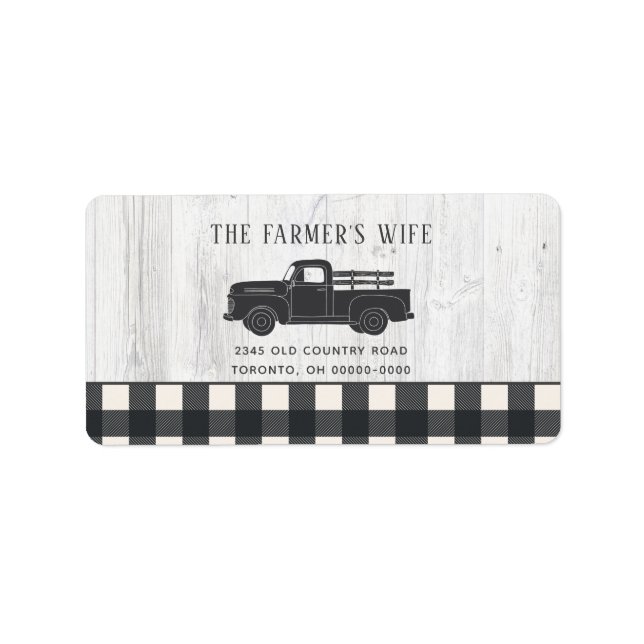 Farmhouse Style Black White Buffalo Plaid Wood  Label (Front)