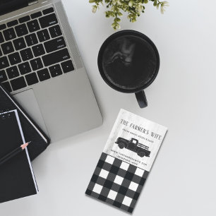 Farmhouse Style Black White Buffalo Plaid Wood Magnetic Business Card