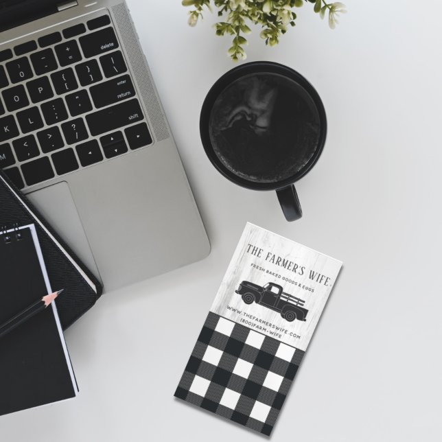 Farmhouse Style Black White Buffalo Plaid Wood Magnetic Business Card (Creator Uploaded)