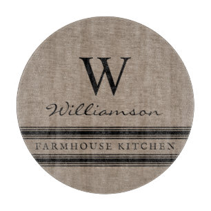 Farmhouse Style Burlap Monogrammed Family Name Cutting Board