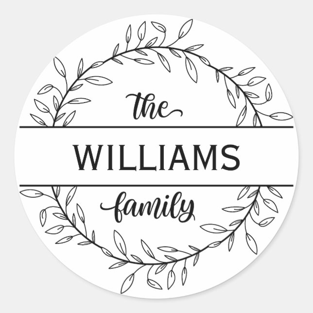 Farmhouse Style Family Name Monogram Wedding Classic Round Sticker (Front)
