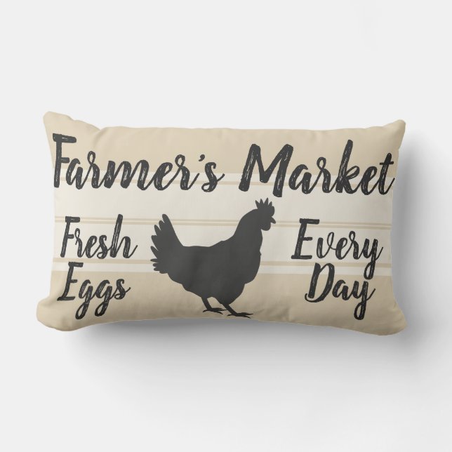 Farmhouse Style | Farmer's Market Fresh Eggs Hen Lumbar Cushion (Front)