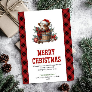 Farmhouse style highland cow holiday card art