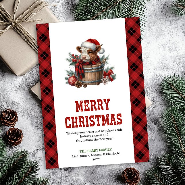 Farmhouse style highland cow holiday card art (Farmhouse style highland cow holiday card art)