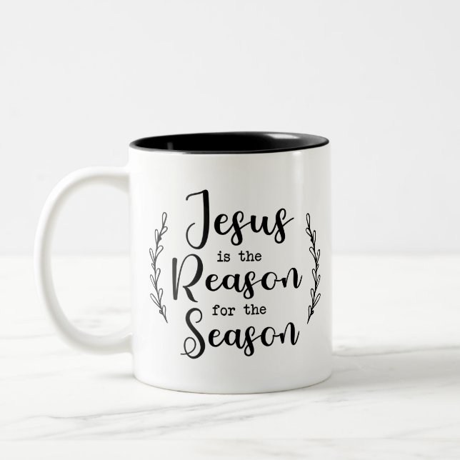 Farmhouse Style Jesus is The Reason for the Season Two-Tone Coffee Mug (Left)