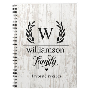 Farmhouse Style Laurel Monogram Family Name Recipe Notebook