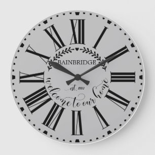 Farmhouse Style Laurel Monogrammed Name Custom Large Clock
