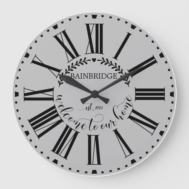 Farmhouse Style Laurel Monogrammed Name Custom Large Clock (Front)