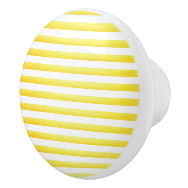 Farmhouse Style LemonYellow Striped Ceramic Knob (Right)