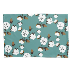 Farmhouse Style Modern Cotton Flowers & Teal Pillowcase