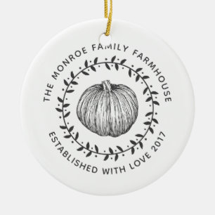 Farmhouse Style Pumpkin Wreath Family Photo Ceramic Tree Decoration