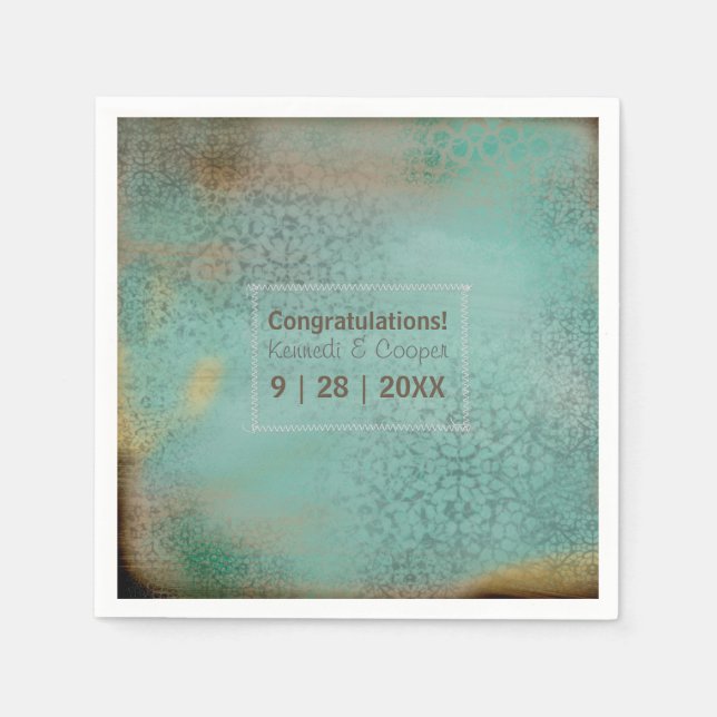 Farmhouse Style Rustic Teal Lace Personalise Napkin (Front)