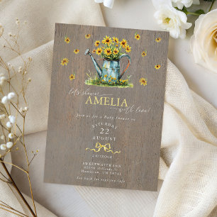 Farmhouse Sunflowers Watering Can Baby Shower Invitation