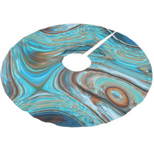 farmhouse teal blue Woodgrain turquoise swirls Brushed Polyester Tree Skirt