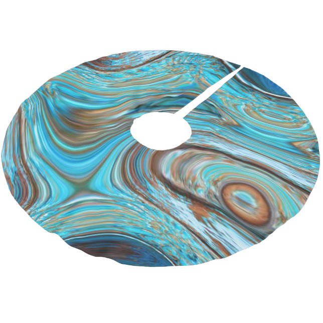 farmhouse  teal blue Woodgrain turquoise swirls Brushed Polyester Tree Skirt (Angled)