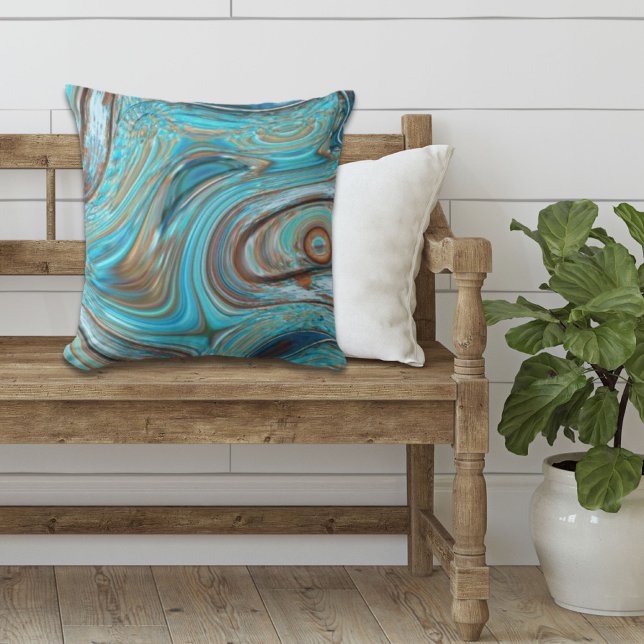 farmhouse  teal blue Woodgrain turquoise swirls Cushion (farmhouse teal blue Woodgrain turquoise swirls Outdoor Pillow)