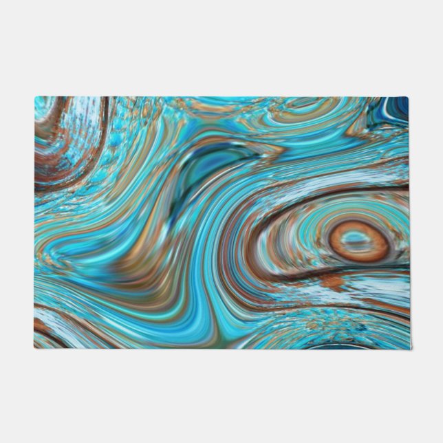 farmhouse  teal blue Woodgrain turquoise swirls Doormat (Front)