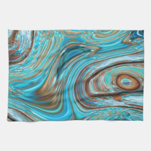 farmhouse  teal blue Woodgrain turquoise swirls Tea Towel
