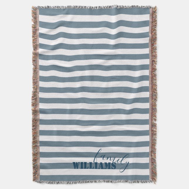 Farmhouse Teal Stripes Throw Blanket (Front Vertical)