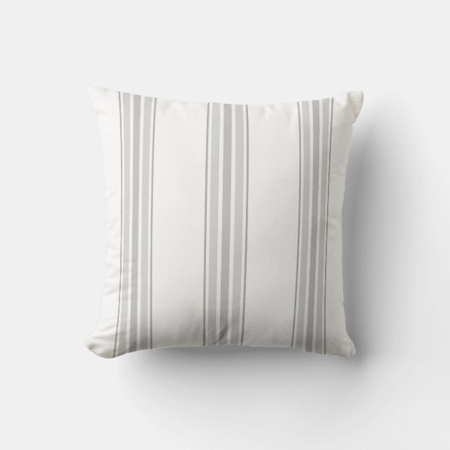 Farmhouse Ticking Stripes, Grey on White Cushion (Front)