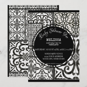 Farmhouse Tile Black White Modern Baby Shower Invitation