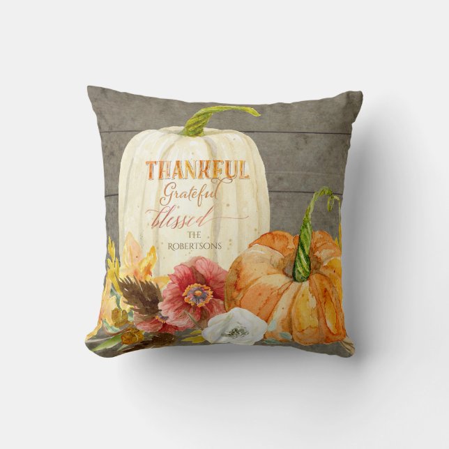Farmhouse Typography Pumpkin Red Poppy Fall Wood Cushion (Front)