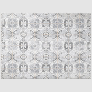 Farmhouse Vintage Antique Grey White Tile Pattern Tissue Paper