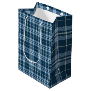 Farmhouse Vintage Blue Gingham Plaid Christmas Medium Gift Bag