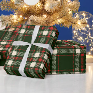 Farmhouse vintage dark green red cream plaid cute wrapping paper