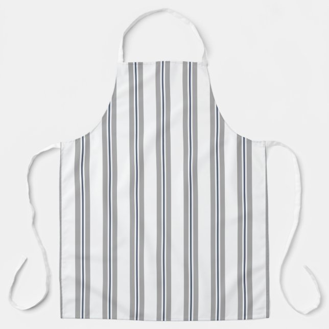 Farmhouse Vintage French Ticking Stripe Blue Grey Apron (Front)
