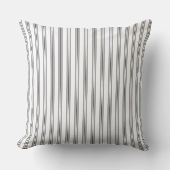 Farmhouse Vintage French Ticking Stripe Blue Grey Cushion (Front)