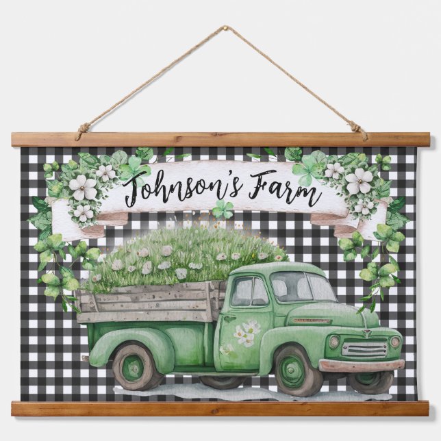 Farmhouse | Vintage Green Truck | Personalised Hanging Tapestry (Front)
