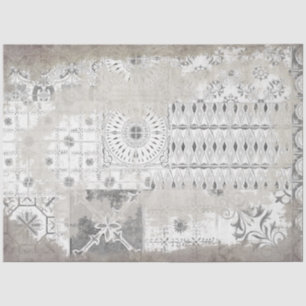 Farmhouse Vintage Grey White Painted Decoupage Art Tissue Paper