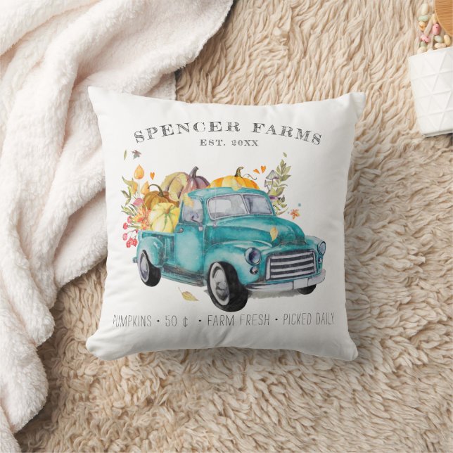 Farmhouse Vintage Harvest Truck Personalised Cushion (Blanket)