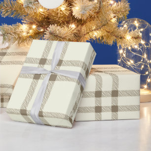 Farmhouse vintage off white sepia plaid pattern wrapping paper