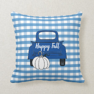 Farmhouse Vintage Pickup Truck Pumpkin Blue White Cushion