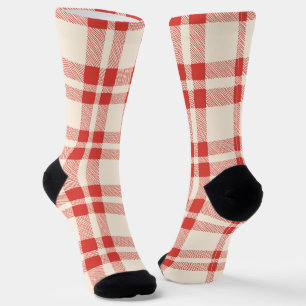 Farmhouse vintage red off white plaid Christmas Socks