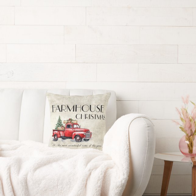 Farmhouse Vintage Red Truck Rustic Christmas Cushion (Couch)
