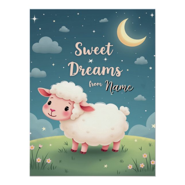 Farmhouse Wall Art – Cute Sheep Under Night Sky (Front)
